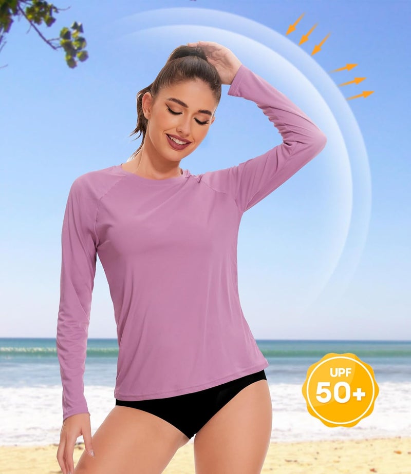 Kinglaman 4 Pack Rash Guard for Women UPF 50+ SPF UV Sun Protection Long Sleeve Swim Shirt Workout Hiking Tops - Image 2